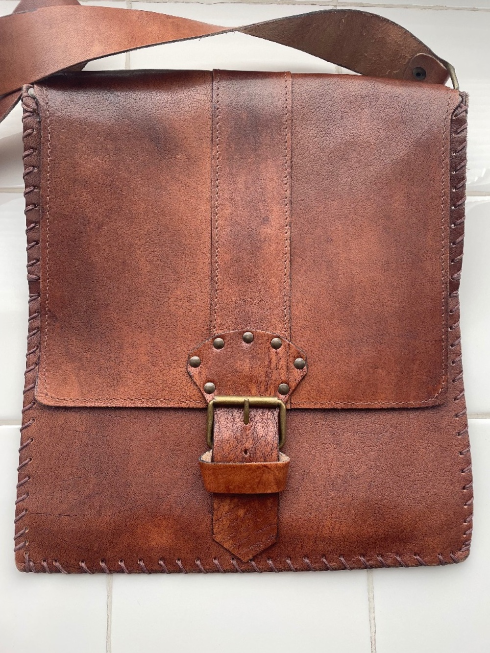 Italian Leather Messenger Crossbody Bag Satchel - Vintage Brown (Unisex)